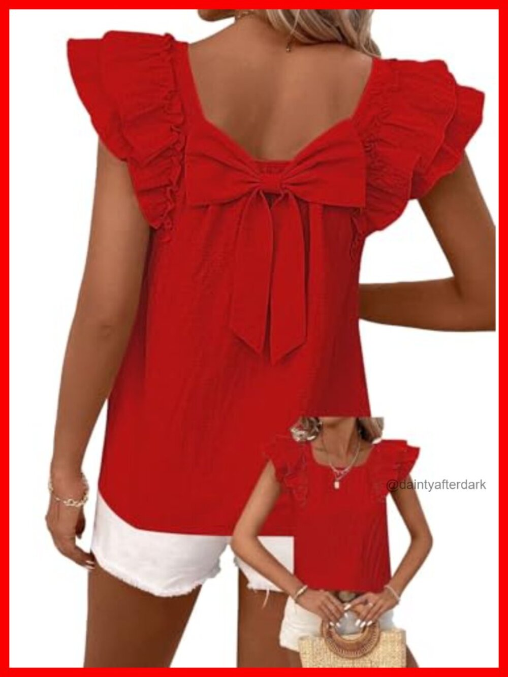 Womens Bow Tie Back Babydoll Top Ruffle Short Sleeve Blouse